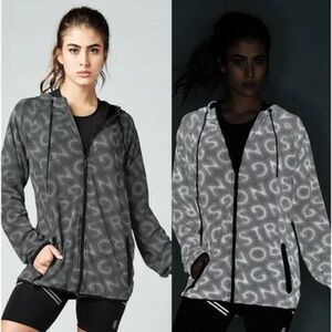 Strong ID Zumba Unisex Gray Reflective Dot All Over Zip Up Hoodie Jacket Size S